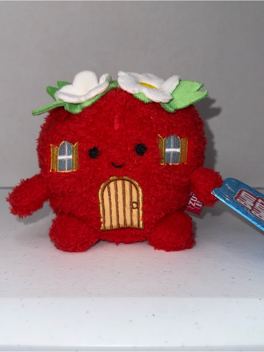 BUM BUMZ-Strawberry Plush House Friend - Red with Green & White Flower Top